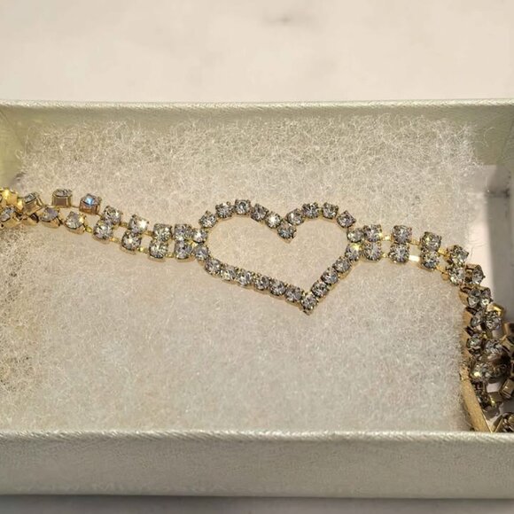 Heart Crystal Tennis Bracelet – Gold Tone - Picture 2 of 5